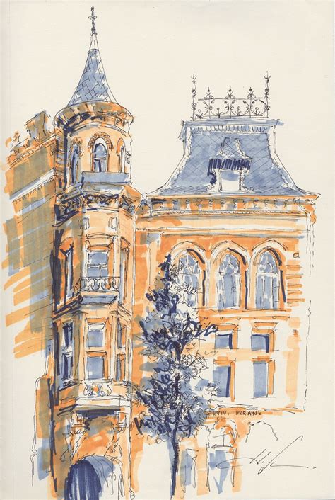 Charming Wash And Line Drawing Architecture Journal Watercolor