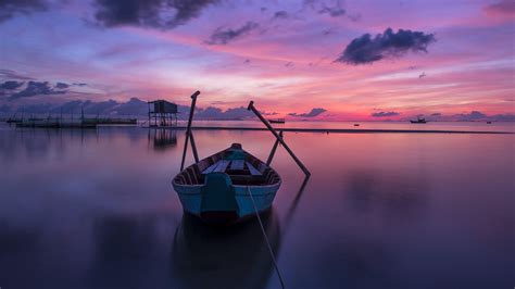 Reflection Purple Sunset 4K Horizon Calm Sky Dusk Purple Sky