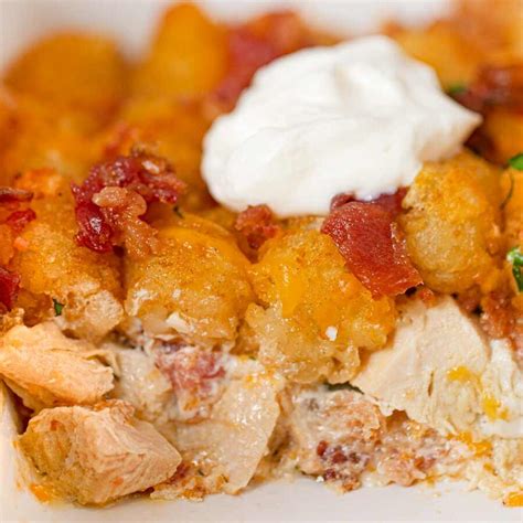 This casserole combines cooked chicken, . Chicken Bacon Ranch Tater Tot Casserole Recipe - Dinner ...