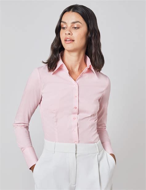 Women S Fitted Shirt With High Long Collar And Single Cuff In Light Pink Hawes And Curtis Uk