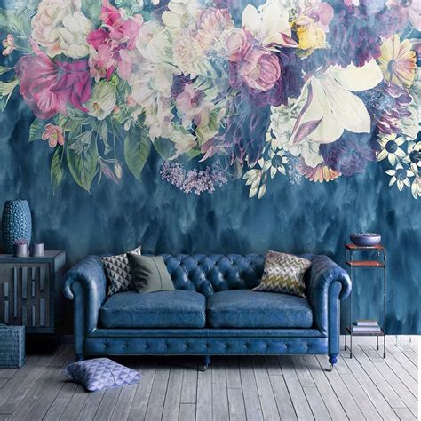 Custom Floral Wallpaper Mural Retro Abstract Bold Flowers Bvm Home