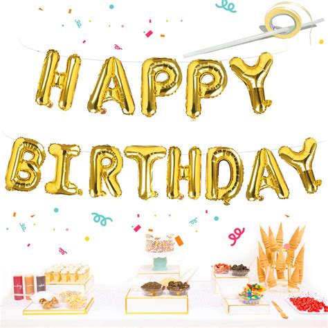 Buy Zawtr Happy Birthday Balloons Banner Gold Self Inflating Letters