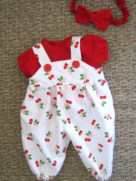 15 Baby Doll Clothes Red And White Cherry Print Romper Blouse Headband