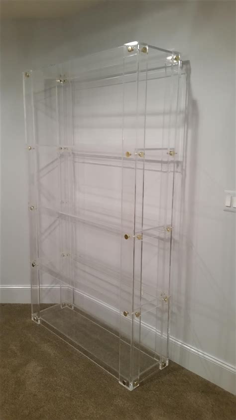 Custom Made Lucite Acrylic Bookcase Button Line Handcrafted Made