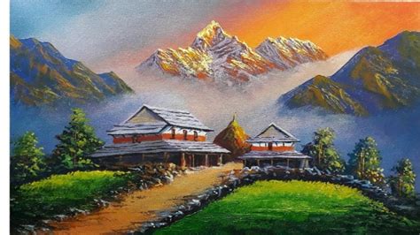 Nepali Mountain Landscape Acrylic Painting Bk Art Galllery Youtube