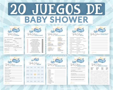 Juegos Baby Shower Para Niño Pack De Imprimibles De Ballena Etsy México