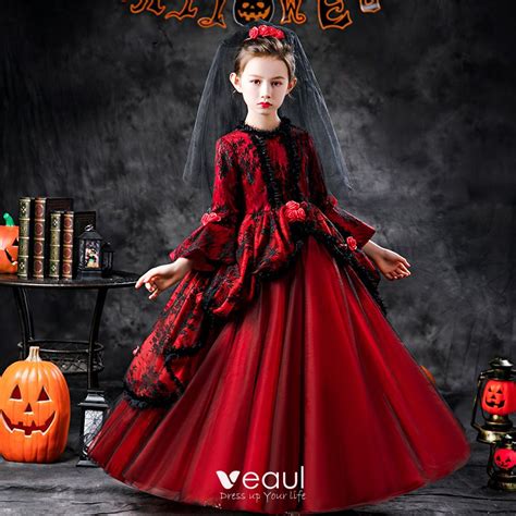 Halloween Cosplay Red Flower Girl Dresses 2020 Ball Gown Scoop Neck 34