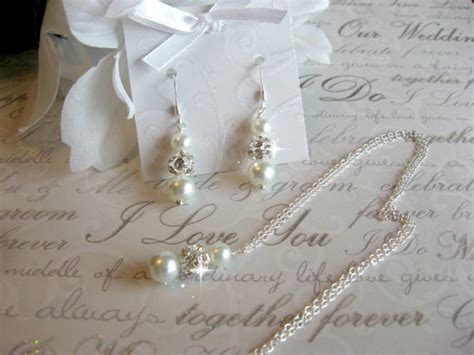 Personalized Bridesmaid Jewelry Set Rhinestone And Pearl Necklace And