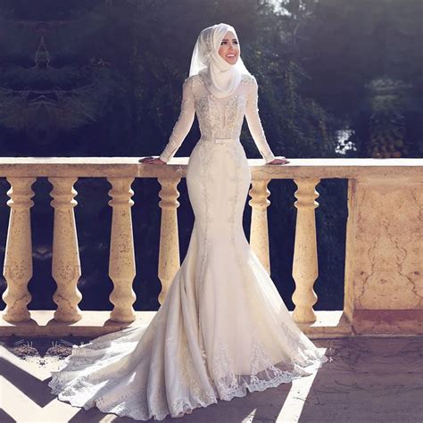 Dernières Manches Longues Turque Islamique Robe De Mariée Hijab Sirène Musulmans Robes De Mariée