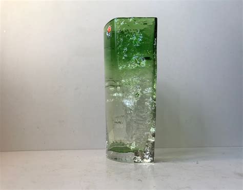 Vintage Green Ice Glass Vase By Kaj Blomqvist For Kumela 1970s For Sale At Pamono