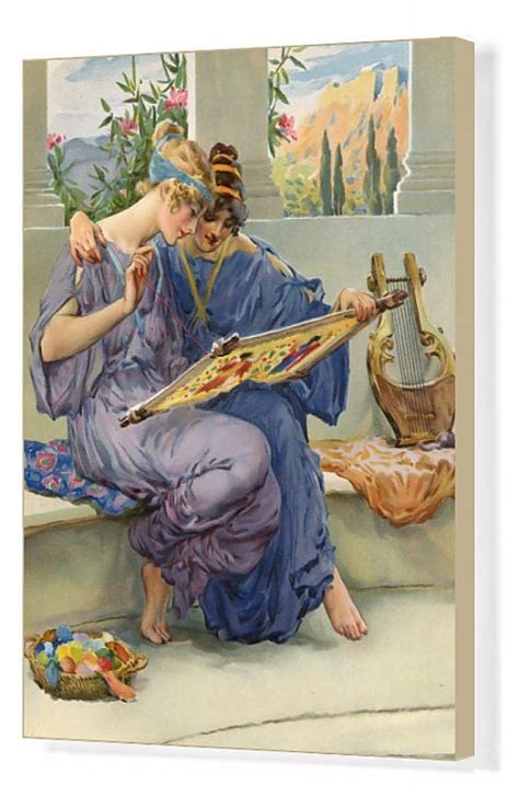 Box Canvas Print Two Ancient Greek Women Embroidering In 2021 Greek Paintings Greek Women Art