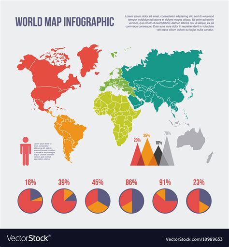 World Map Infographic Chart Statistics Percent Vector Image