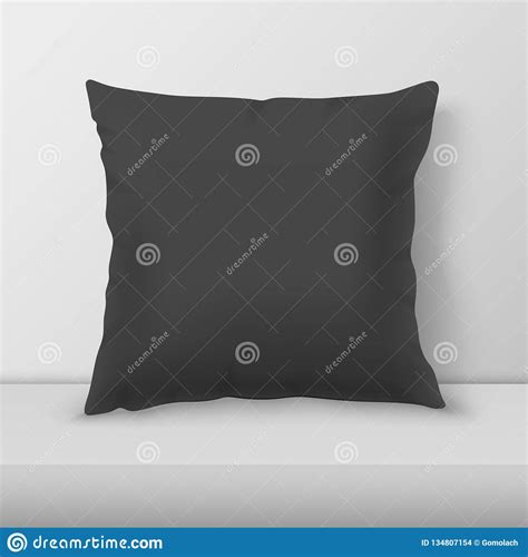 vector-realistic-3d-black-pillow-closeup-on-table,-shelf-closeup-on-white-wall-background,-mock