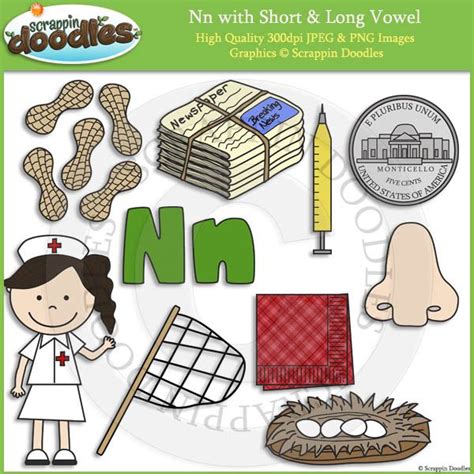 Nn Short And Long Vowel Clip Art And Line Art 400 Doodle Images