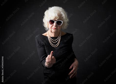 Old Woman Flipping People Off Stock Photo Adobe Stock