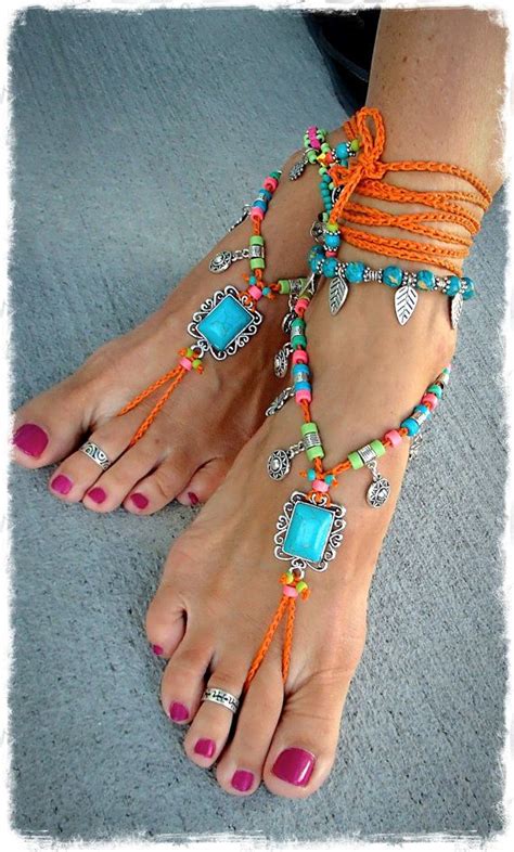 Turquoise Boho Barefoot Sandals Sun Charm Festival Orange Sandal Native