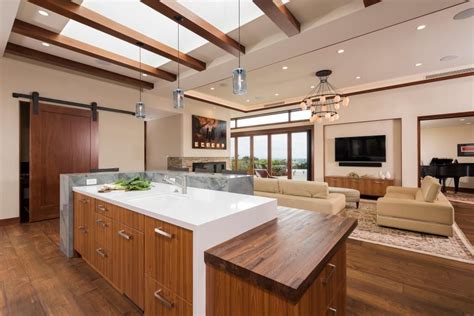 Modern Neutral Open Kitchen With Exposed Beams Large