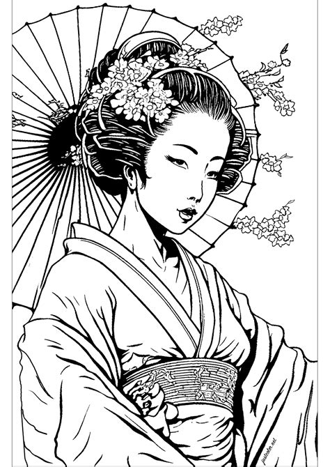 Geisha Looking Very Concentrated Japan Adult Coloring Pages