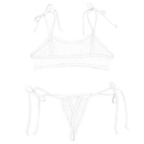 Iefiel Women See Through Micro Bikini Mesh Micro Bra Top With G String Thong Bathing Suit Mini