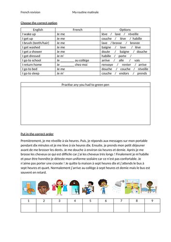 French Daily Routine Worksheet Teaching Resources