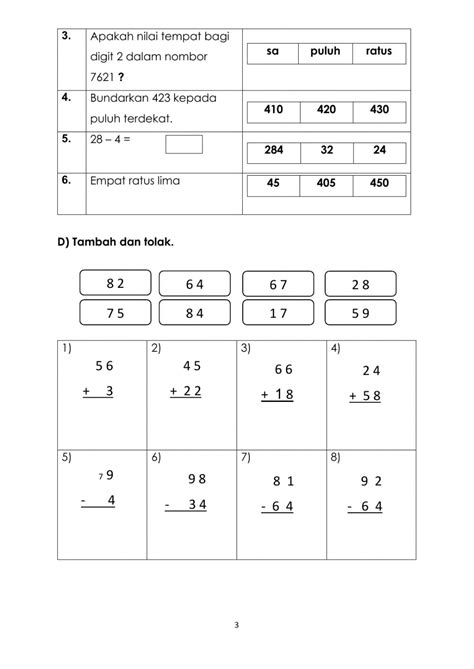 Download soal mtk kelas 3 file word (docx). Latihan Pengukuhan 1 : Matematik Tahun 3 worksheet