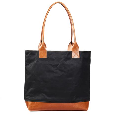 Waxed Canvas Tote Bag With Leather Handles In Black