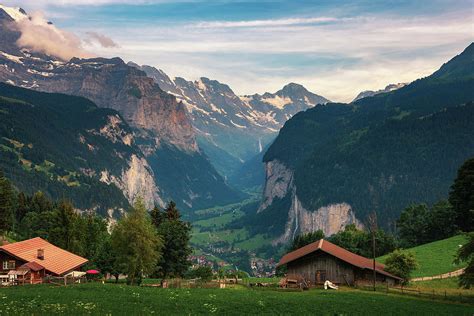 Lauterbrunnen Valley In The Swiss Alps Viewed From The Alpine Village