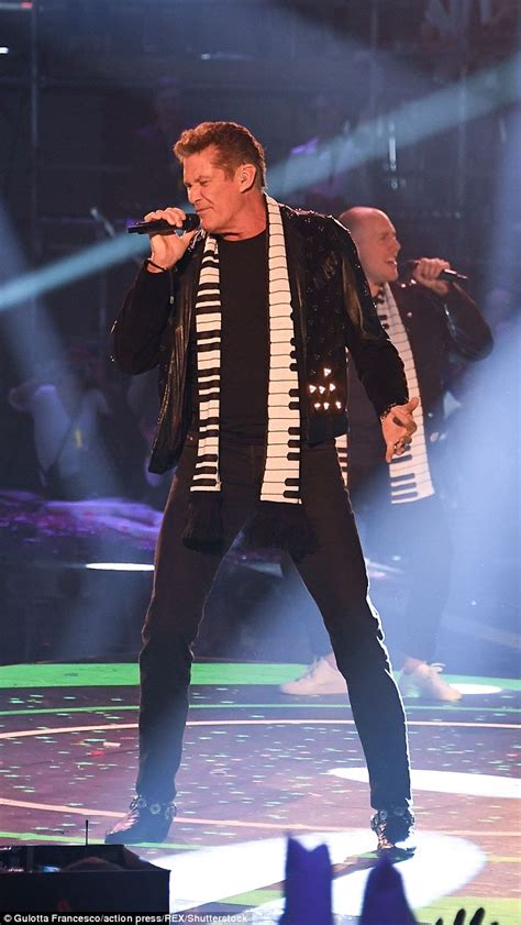 David Hasselhoff Wears Piano Themed Scarf As He Performs In Germany