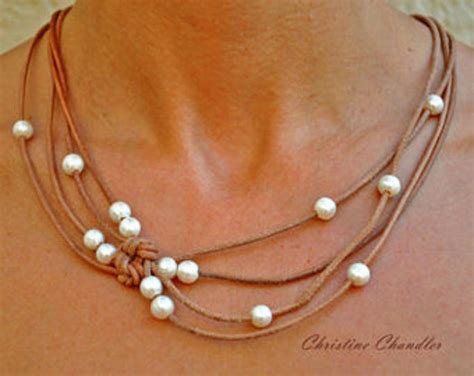 Pearl And Leather Necklace Freshwater Pearl Lariat Pearl Etsy