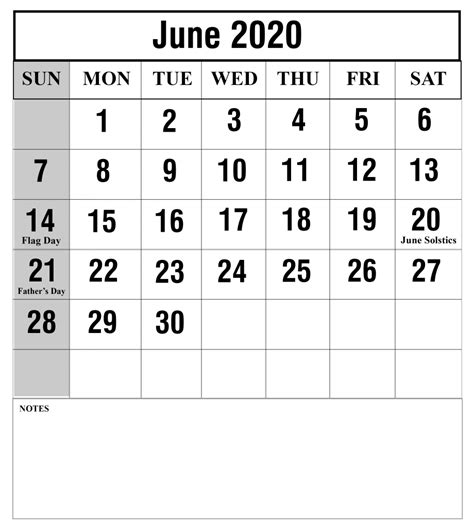 Editable June 2020 Calendar Printable Fillable Template Word