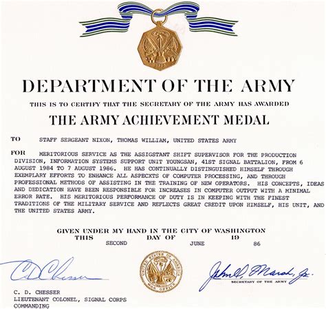 The Wonderful Army Achievement Medal With Certificate Of Achievement