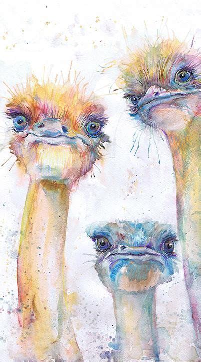 Ostrich Print Watercolor Painting Bird Nursery Decor Emu Art Watercolor