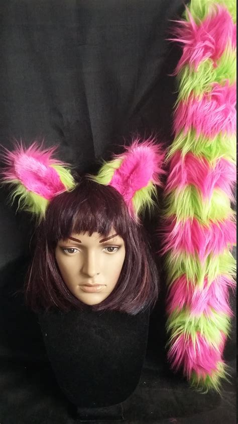 Cheshire Cat Ears And Tail In Hot Pink And Electric Lime Etsy