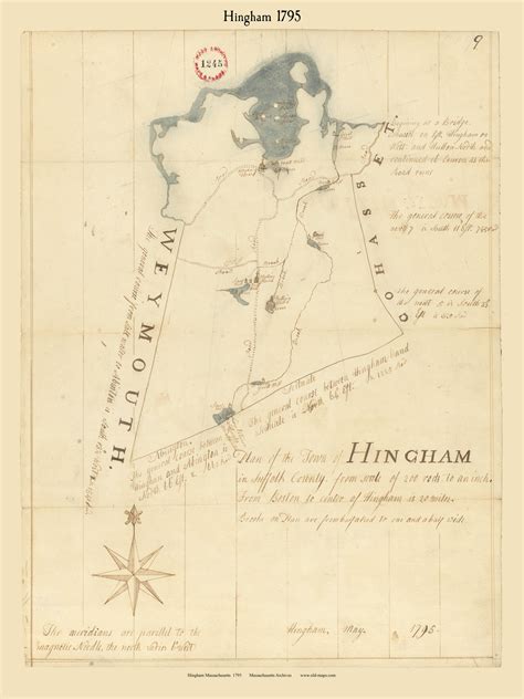 Hingham Massachusetts 1795 Old Town Map Reprint Roads Place Names