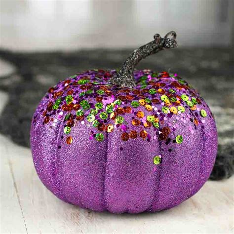 Purple Glittered And Sequined Artificial Pumpkin Halloween Holiday