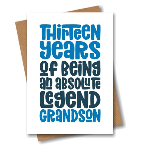 Grandson 13th Birthday Card For Grandson 13 Years Absolute Legend Etsy