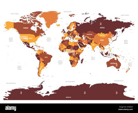 World Map Brown Orange Hue Colored On Dark Background High Detailed