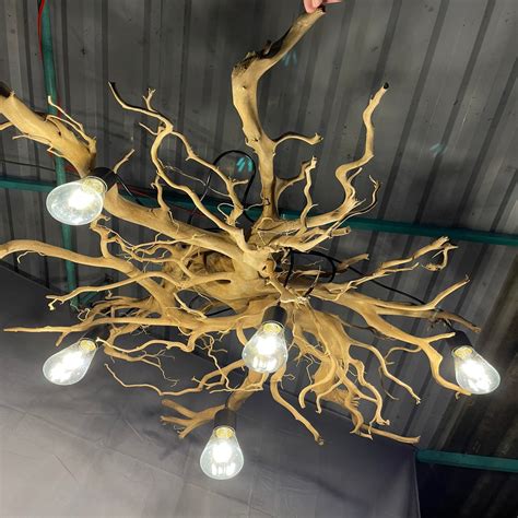 Driftwood Branch Chandelier Lighting Root Tree Hanging Light Etsy