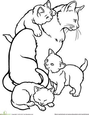 By week 6 or 7. Color the Mommy Cat and Kittens | Worksheet | Education.com