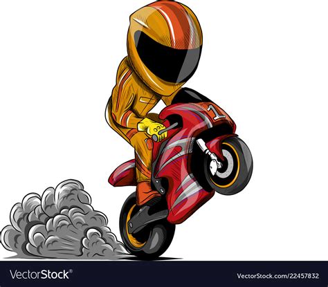 Vector De Dibujos Animados De Wheelies Motorcycle Rider Vector Premium