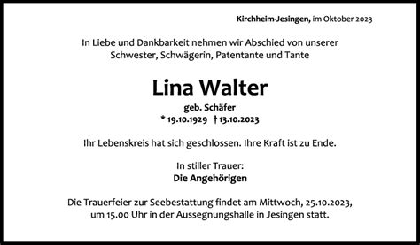 Trauer Lina Walter 21 10 2023 Teckbote Trauerportal