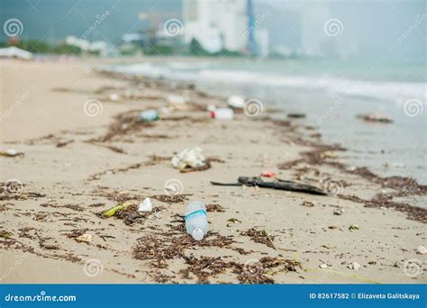 Beach Pollution Plastic Bottles And Other Trash On Sea Beach Stock