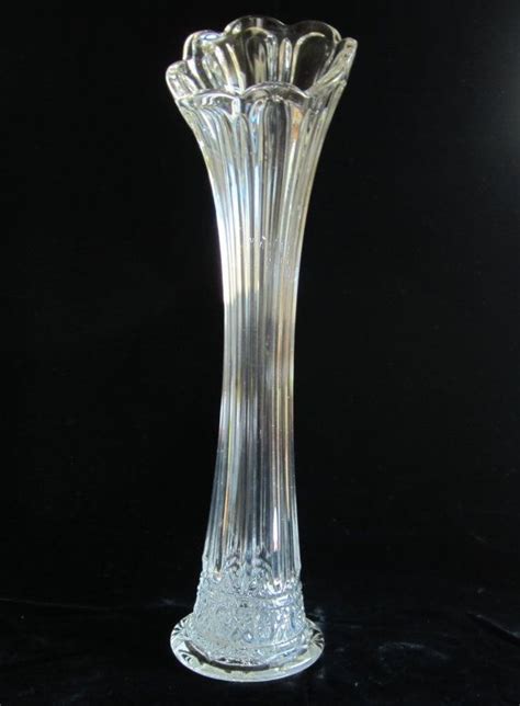 Antique Higbee 15 Vase Cut Log Ethol Swung Stretched Glass Tall Scalloped Patterned Clear Eapg