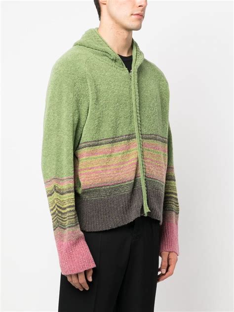 Kiko Kostadinov Stripe Knit Zip Up Hoodie Farfetch