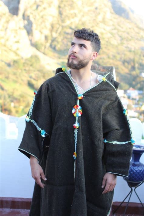 Traditional Moroccan Djellaba Wool Kaftan For Men Winter Berber