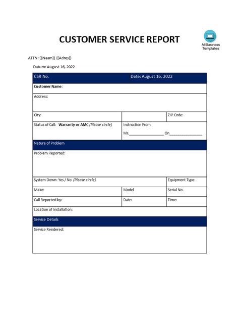 Customer Service Report Template Templates At