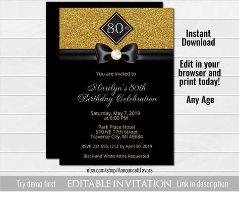 Formal Birthday Invitation Template Birthday Invitation Etsy Canada