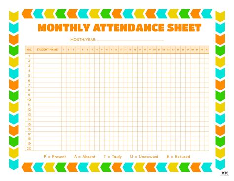 Attendance Chart Template Pdf Printable