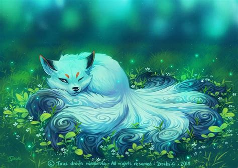 White Kitsune By O0dzaka0o Mythical Creatures Art Fantasy Creatures Cute Animal Drawings