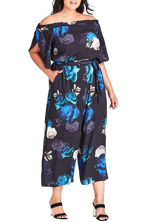 City Chic Electric Floral Print Crop Jumpsuit Plus Size Nordstrom